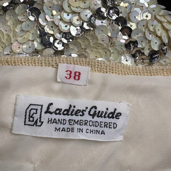 VTG Ladies Guide Cream Silver Sequin Evening Wedding Formal Cardigan Women Sz 38 - Picture 5 of 5